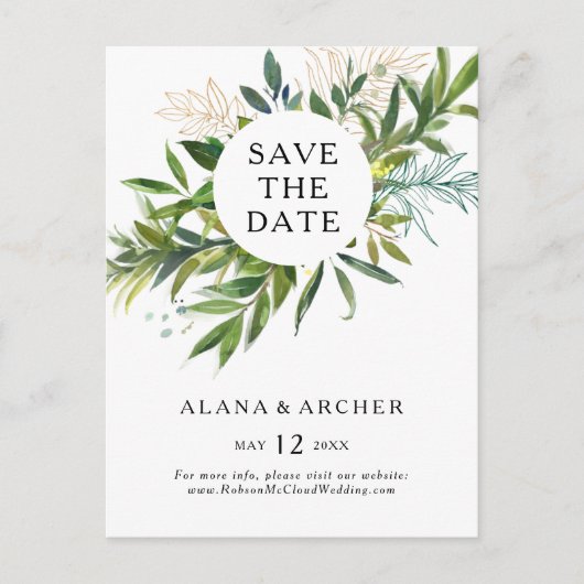Elegant Olive Greenery Save the Date Briefkaart (Voorkant)