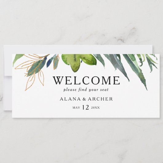 Elegant Olive Greenery Seating Chart Header (Achterkant)