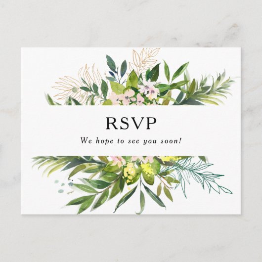 Elegant Olive Greenery Song Aanvraag RSVP Briefkaa Briefkaart (Voorkant)