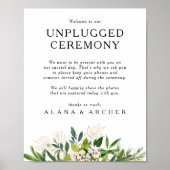 Elegant Olive Greenery Unplugged Ceremony Sign Poster (Voorkant)