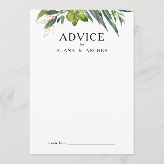 Elegant Olive Greenery Wedding Advice Kaart (Voorkant)