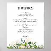 Elegant Olive Greenery Wedding Drinks Menu Sign Poster (Voorkant)