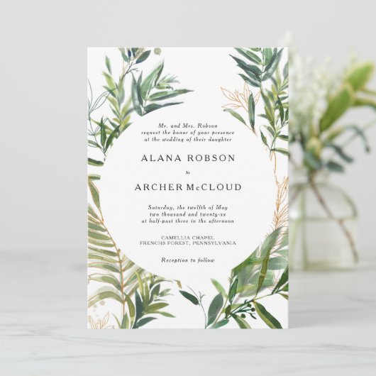 Elegant Olive Greenery Wedding Invitation Kaart (Staand voorkant)