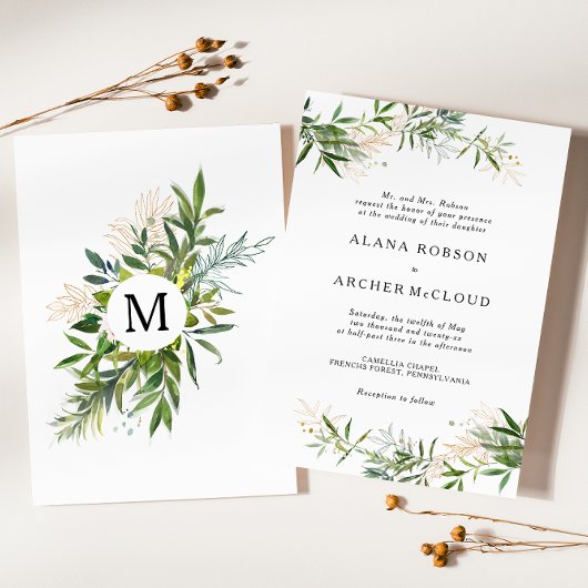 Elegant Olive Greenery Wedding Invitation Kaart