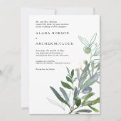Elegant Olive Greenery Wedding Invitation Kaart (Voorkant)