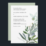 Elegant Olive Greenery Wedding Invitation Kaart<br><div class="desc">Deze elegante olijfgroene bruiloft uitnodiging is perfect voor uw moderne zomer boho bruiloft. Het is ontworpen met waterverf smaragdgroene en salie-gekleurde bladeren,  aanrakingen van botanisch goud en eenvoudige zwarte  typografie. Al deze elementen combineren voor een mooi bohemien gevoel.</div>