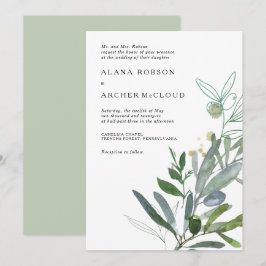 Elegant Olive Greenery Wedding Invitation Kaart
