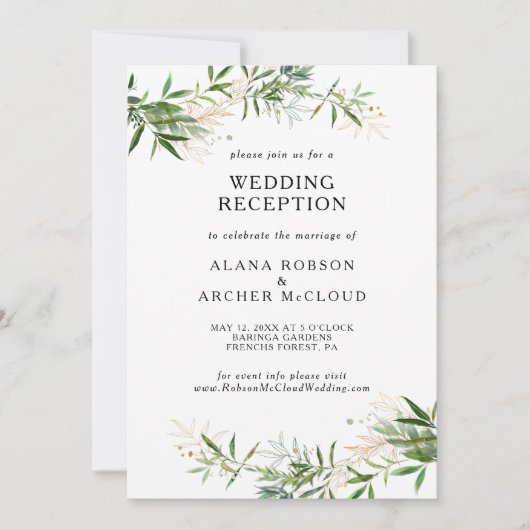 Elegant Olive Greenery Wedding Reception Kaart (Voorkant)