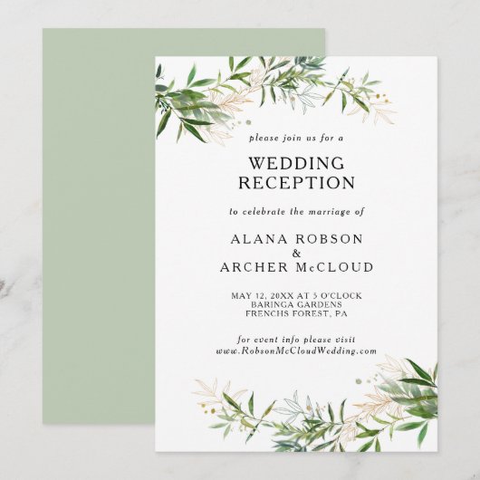 Elegant Olive Greenery Wedding Reception Kaart (Voorkant / Achterkant)