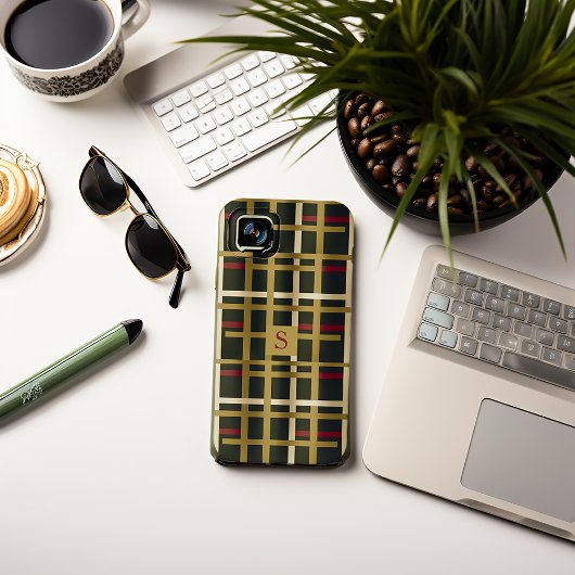 Elegant Olive Groen en Goud Klassiek Plaid Case-Mate iPhone Case