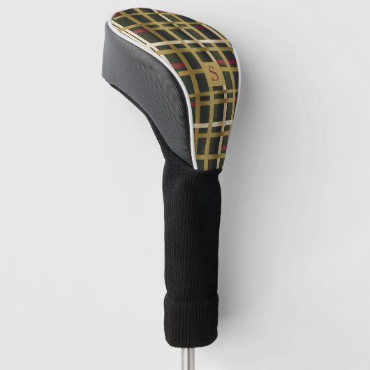 Elegant Olive Groen en Goud Klassiek Plaid Golfheadcover (Schuin)