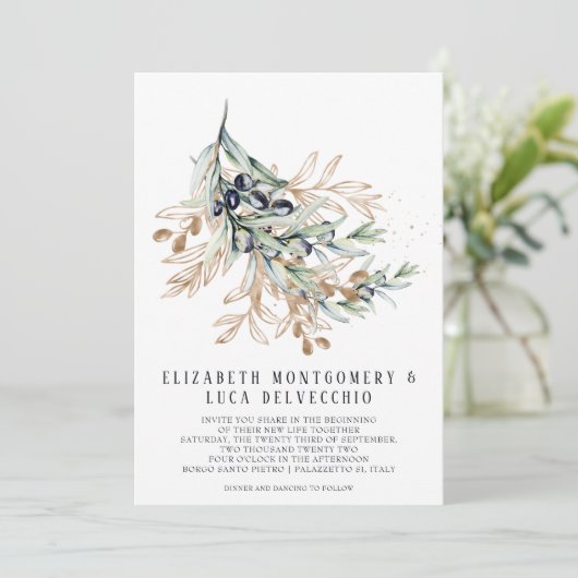Elegant Olive Grove | Botanische uitnodiging van B (Staand voorkant)