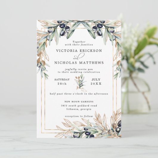 Elegant Olive Grove | Botanische uitnodiging van B (Staand voorkant)
