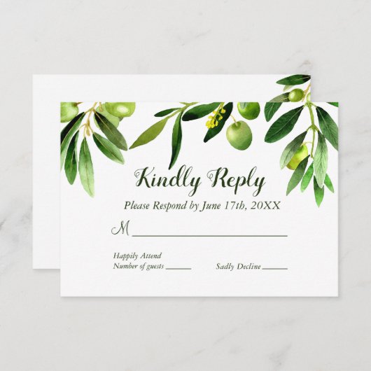 Elegant Olive Leaf Boho Garden RSVP Kaart (Voorkant / Achterkant)