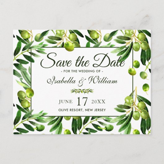 Elegant Olive Leaf Boho Garden Save the Date Aankondigingskaart (Voorkant)