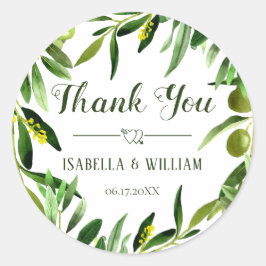 Elegant Olive Leaf Boho Tuin Bruiloft Dank u Ronde Sticker