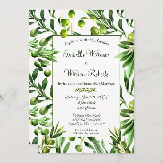 Elegant Olive Leaf Boho Tuin Bruiloft Kaart (Voorkant / Achterkant)