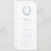 Elegant Olive Leaf Crest  Blauw Bruiloft Programmakaart (Voorkant / Achterkant)