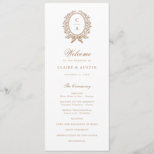 Elegant Olive Leaf Crest  Gold Wedding Programmakaart (Voorkant)