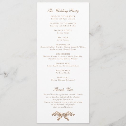 Elegant Olive Leaf Crest  Gold Wedding Programmakaart (Achterkant)
