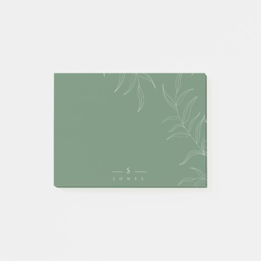 Elegant Olive leaf simpel monogram bericht Post-it® Notes (Voorkant)