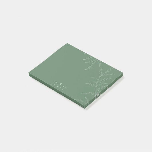 Elegant Olive leaf simpel monogram bericht Post-it® Notes (Schuin)