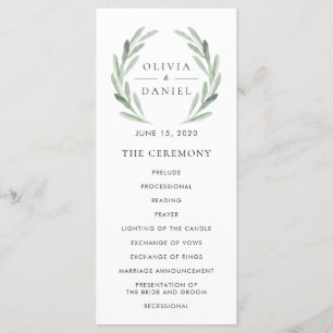 Elegant Olive Leaf Wreatgreen Wedding Programme Programmakaart