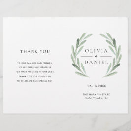 Elegant Olive Leaf Wreath Folded Wedding Program