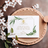 Elegant Olive Leaves Gold Boy First Heilige Commun Bedankkaart