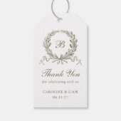 Elegant Olive Oak Crest Sage Bruiloft Monogram Cadeaulabel (Voorkant)