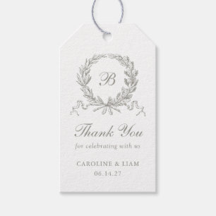 Elegant Olive Oak Kam Grijs Bruiloft Monogram Cadeaulabel