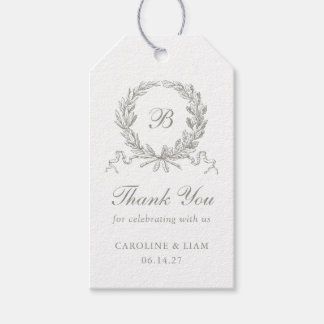 Elegant Olive Oak Kam Grijs Bruiloft Monogram Cadeaulabel