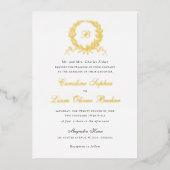 Elegant Olive Oak Wreath Monogram Bruiloft Folie Uitnodiging (Voorkant)