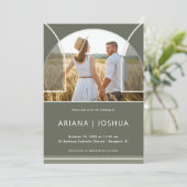 Elegant Olive Photo Arch Wedding Kaart (Staand voorkant)