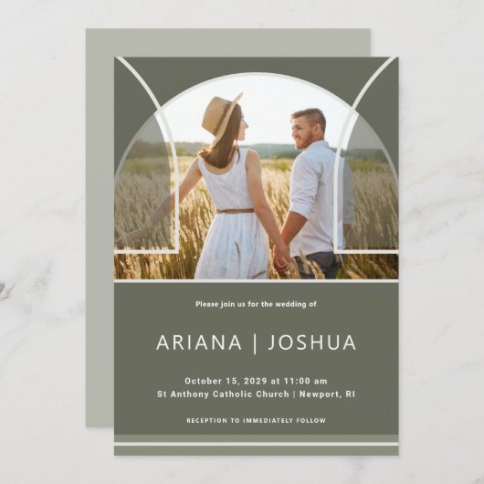 Elegant Olive Photo Arch Wedding Kaart (Voorkant / Achterkant)