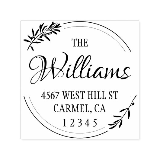 Elegant Olive Round Return-adres Zelfinktende Stempel (Design)