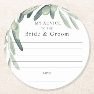 Elegant Olive Sprig Advice Bride Groom Favor Ronde Kartonnen Onderzetter