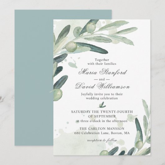 Elegant Olive Sprig Branch Greenery Wedding Kaart (Voorkant / Achterkant)