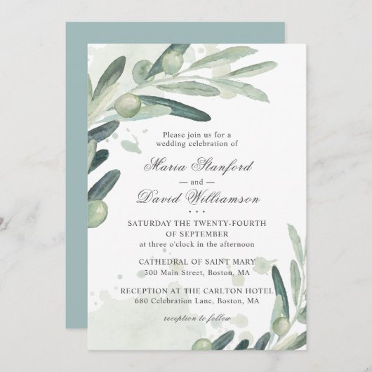Elegant Olive Sprig Branch Greenery Wedding Kaart (Voorkant / Achterkant)