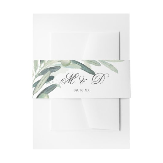 Elegant Olive Sprig Branch Greenery Wedding Uitnodigingen Wikkel (Voorkant Voorbeeld)