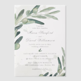 Elegant Olive Sprig Branch Greenery Wedding Vellum Uitnodigingen