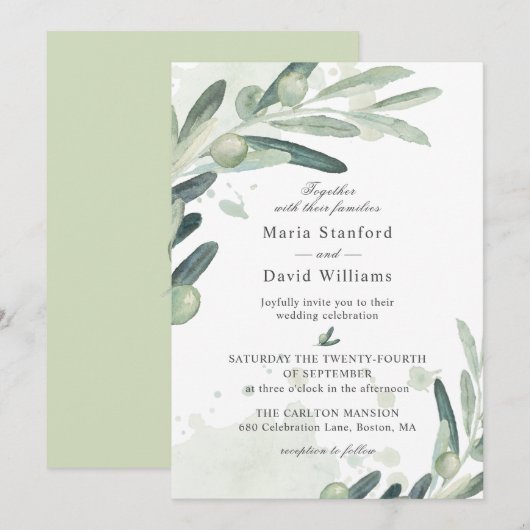 Elegant Olive Sprig Branch Wedding Kaart (Voorkant / Achterkant)