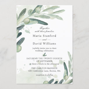 Elegant Olive Sprig Branch Wedding Kaart