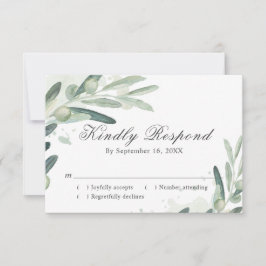 Elegant Olive Sprig Branch Wedding RSVP Kaartje