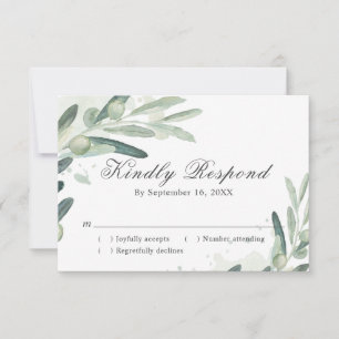 Elegant Olive Sprig Branch Wedding RSVP Kaartje