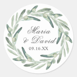 Elegant Olive Sprig Greenery Script Ronde Sticker