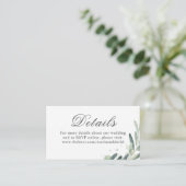 Elegant Olive Sprig Greenery Wedding Details Informatiekaartje (Staand voorkant)