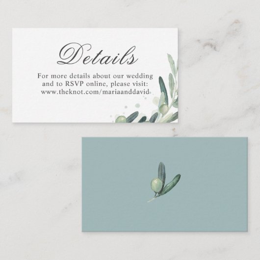 Elegant Olive Sprig Greenery Wedding Details Informatiekaartje (Voorkant / Achterkant)
