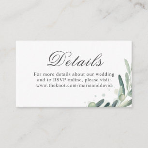 Elegant Olive Sprig Greenery Wedding Details Informatiekaartje