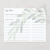 Elegant Olive Sprig Vrijgezellenfeest Recipe Kaart (Achterkant)